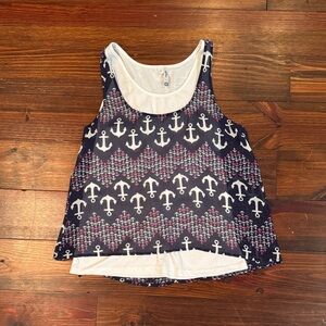 Wallflower Nautical Navy Tank with Pink and White Anchors